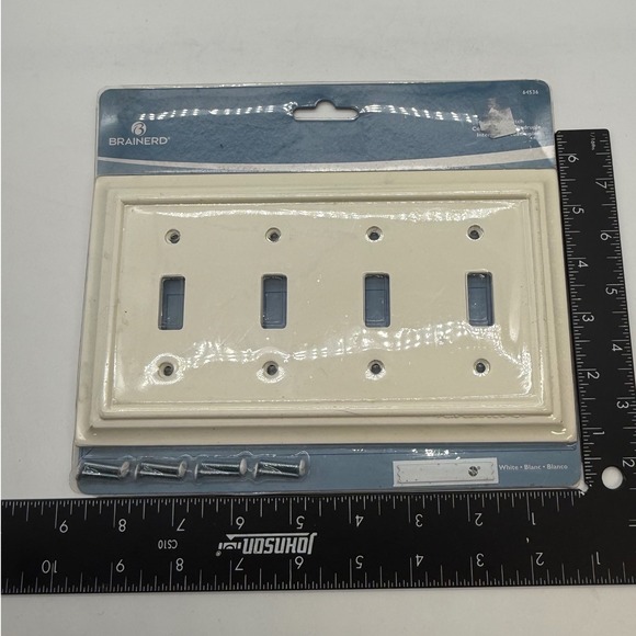 Brainerd Quadruple Light Switch Plate Cover white Plastic with Screws - Picture 2 of 6
